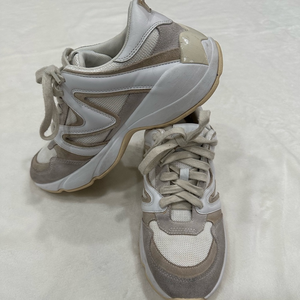 Maje Women's Suede and Leather Sneakers in Off-White Size 38 ( 7.5 USA )